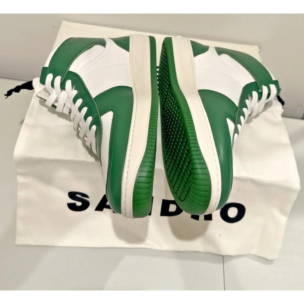 Sandro Men Size 41 H22 Magic Two-Tone Leather High-Top Sneakers Vert